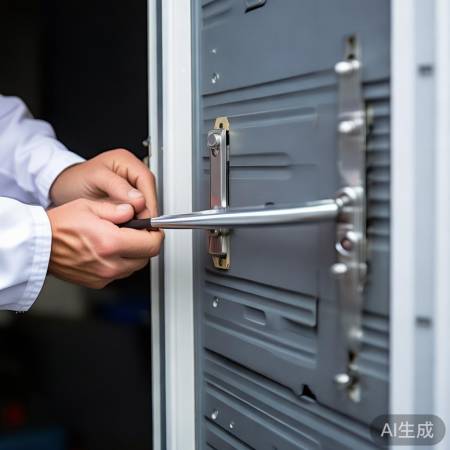 安装门把手，拧紧螺丝，防盗门手