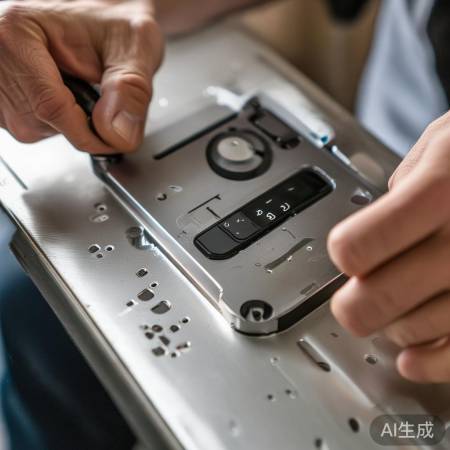 指纹锁主体扣装板，螺丝固定，对