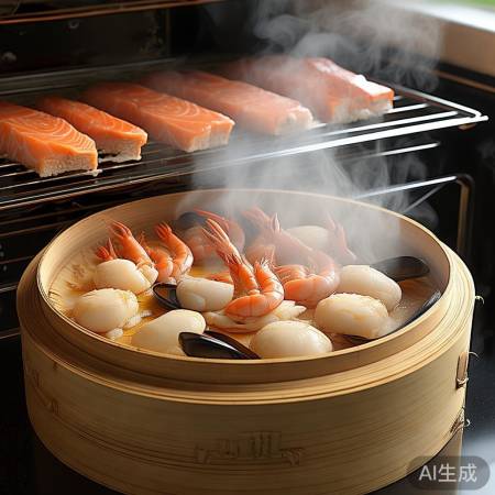 蒸海鲜，低温烤三文鱼