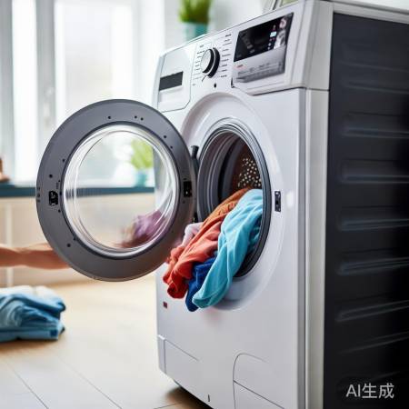 洗衣机洗涤中，勿开门添衣，防缠