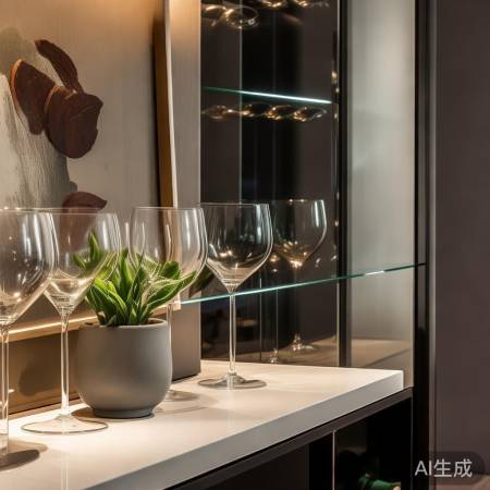 酒柜时尚搭配：杯、艺、花、暖光