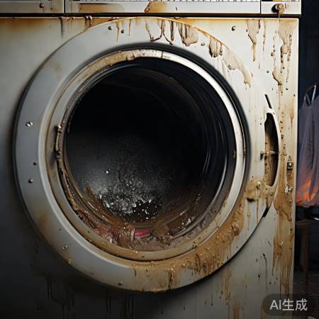 洗衣机久未清洗，油污满溢，水变