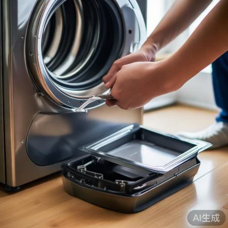 洗衣机平稳放置，开盖拆滤网