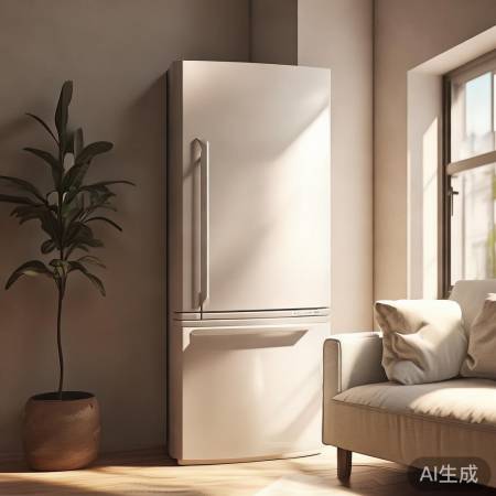 角落冰箱，空间节省美观。