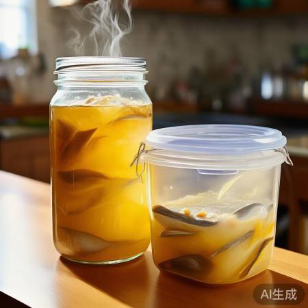 密封玻璃瓶/塑料盒存鱼汤，锁住